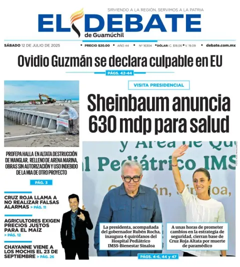 Portada de El Debate de Guamuchil del 2025-07-12