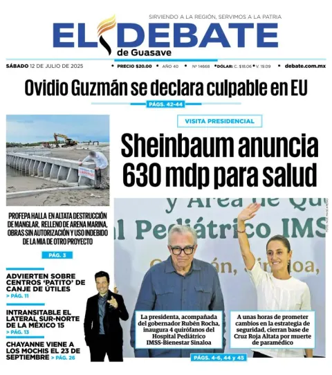 Portada de El Debate de Guasave del 2025-07-12