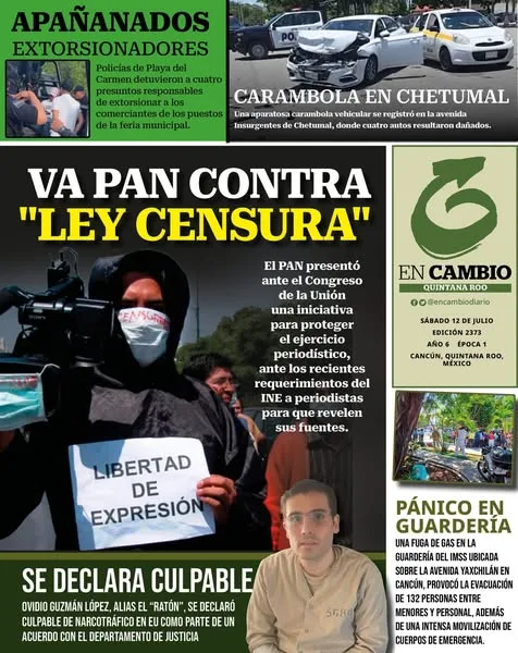 Portada de En Cambio - Quintana Roo (contraportada) del sábado, 12 de julio de 2025