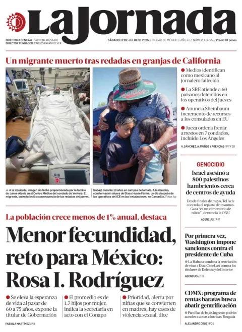 Portada de La Jornada del sábado, 12 de julio de 2025