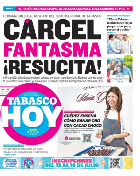 Portada de Tabasco Hoy del sábado, 12 de julio de 2025