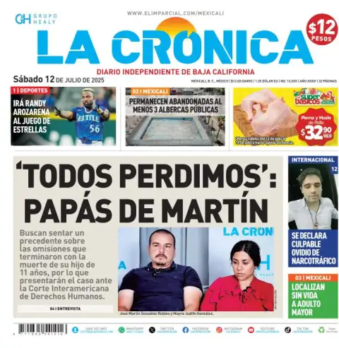 Portada de La Cronica del sábado, 12 de julio de 2025