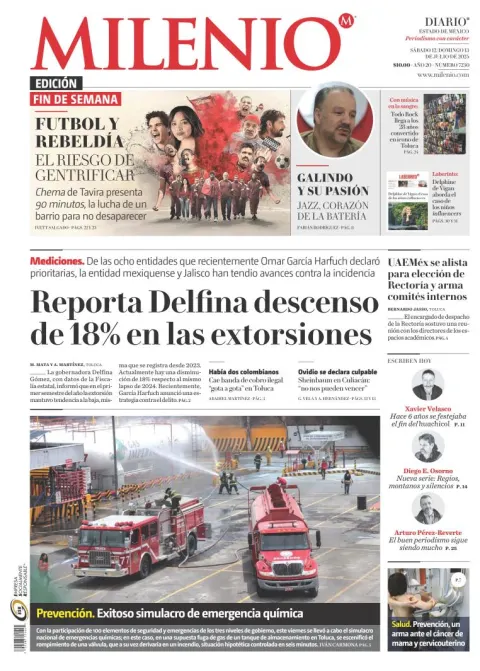 Portada de Milenio Edo de Mexico del sábado, 12 de julio de 2025