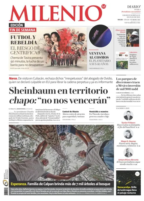 Portada de Milenio Puebla del sábado, 12 de julio de 2025