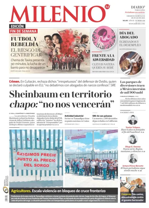 Portada de Milenio Tamaulipas del sábado, 12 de julio de 2025