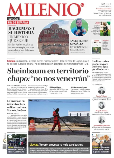 Portada de Milenio Laguna del sábado, 12 de julio de 2025