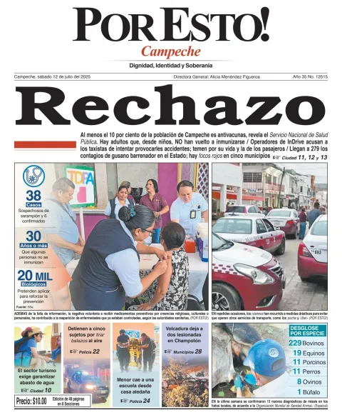 Portada de Por Esto (campeche) del sábado, 12 de julio de 2025