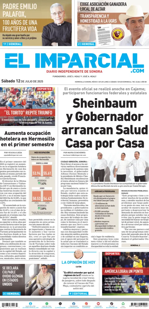 Portada de El Imparcial del sábado, 12 de julio de 2025