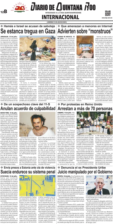 Portada de Diario de Quintana Roo (contra Portada)