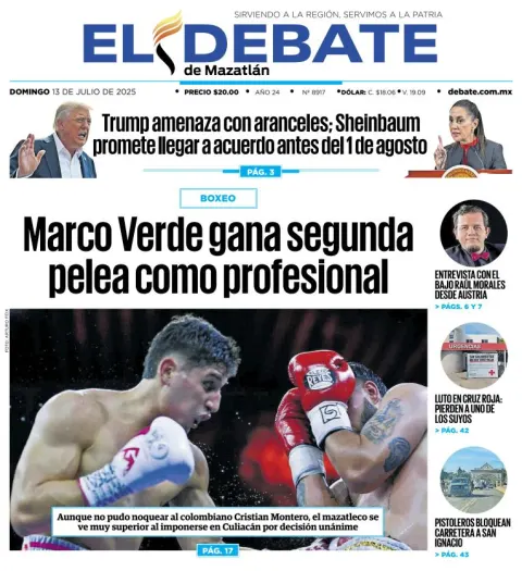 Portada de El Debate de Mazatlan