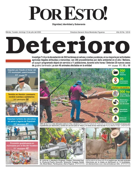 Portada de Por Esto (merida, Yucatan) del domingo, 13 de julio de 2025