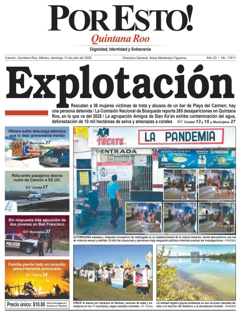 Portada de Por Esto (quintana Roo Cancun) del domingo, 13 de julio de 2025