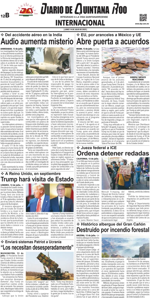 Portada de Diario de Quintana Roo (contra Portada)