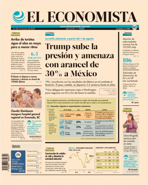 Portada de El Economista del lunes, 14 de julio de 2025