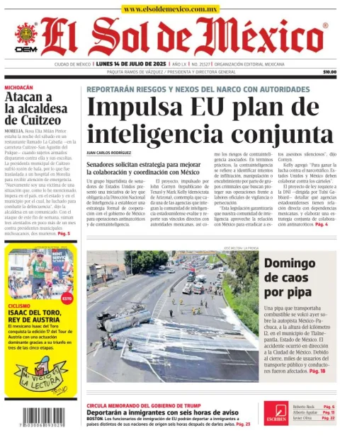 Portada de El Sol de Mexico