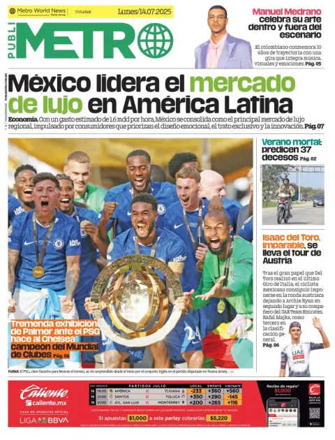 Portada de Publimetro Merida del lunes, 14 de julio de 2025