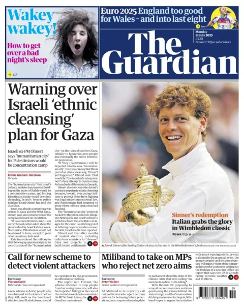 Portada de The Guardian (reino Unido) del lunes, 14 de julio de 2025