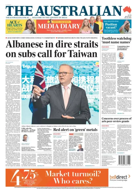Portada de The Australian del lunes, 14 de julio de 2025