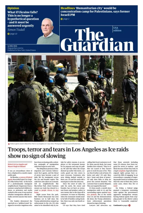 Portada de The Guardian (usa) del lunes, 14 de julio de 2025