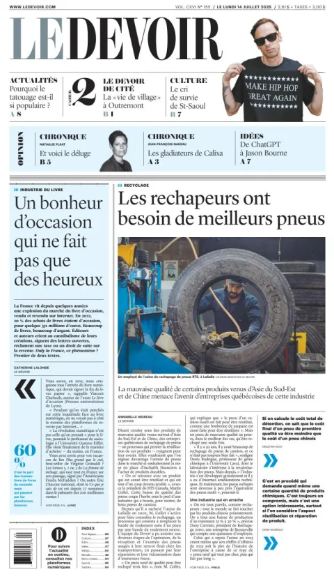 Portada de Le Devoir del lunes, 14 de julio de 2025