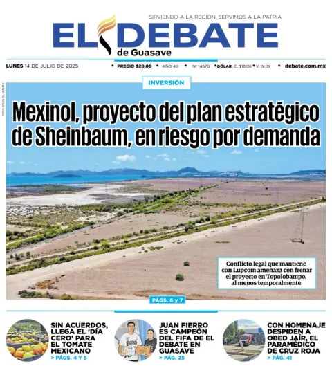 Portada de El Debate de Guasave del lunes, 14 de julio de 2025