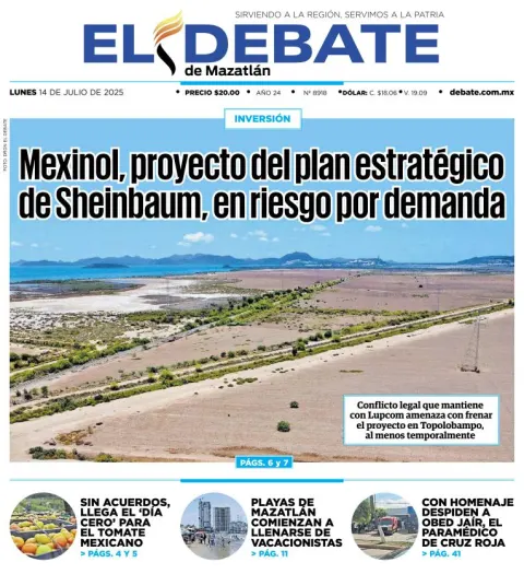 Portada de El Debate de Mazatlan del lunes, 14 de julio de 2025