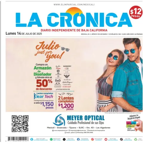 Portada de La Cronica del lunes, 14 de julio de 2025
