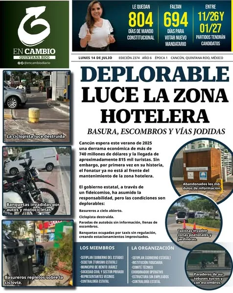 Portada de En Cambio - Quintana Roo (portada) del lunes, 14 de julio de 2025