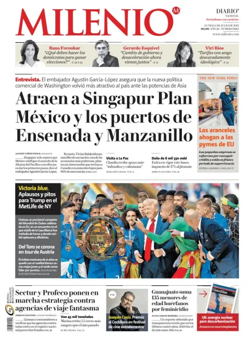 Portada de Milenio del lunes, 14 de julio de 2025