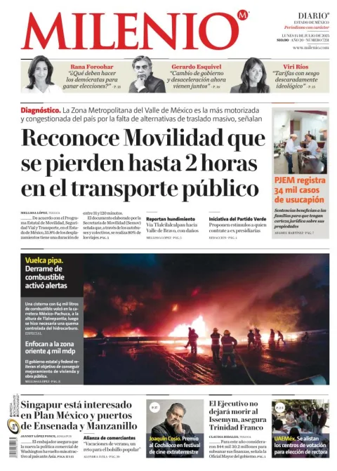Portada de Milenio Edo de Mexico del lunes, 14 de julio de 2025
