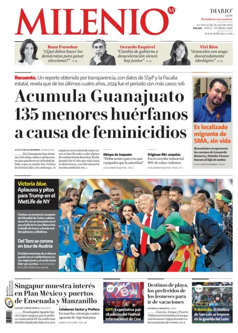 Portada de Milenio Leon del lunes, 14 de julio de 2025