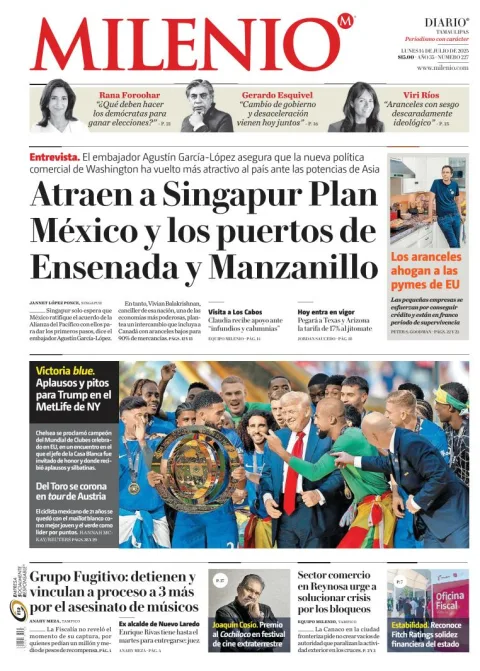 Portada de Milenio Tamaulipas del lunes, 14 de julio de 2025