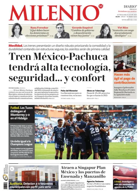 Portada de Milenio Hidalgo del lunes, 14 de julio de 2025