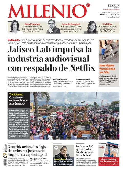 Portada de Milenio Jalisco del lunes, 14 de julio de 2025