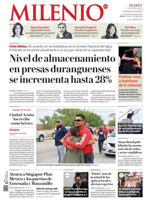 Portada de Milenio Laguna del lunes, 14 de julio de 2025