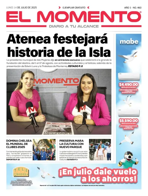 Portada de El Momento Quintana Roo del lunes, 14 de julio de 2025