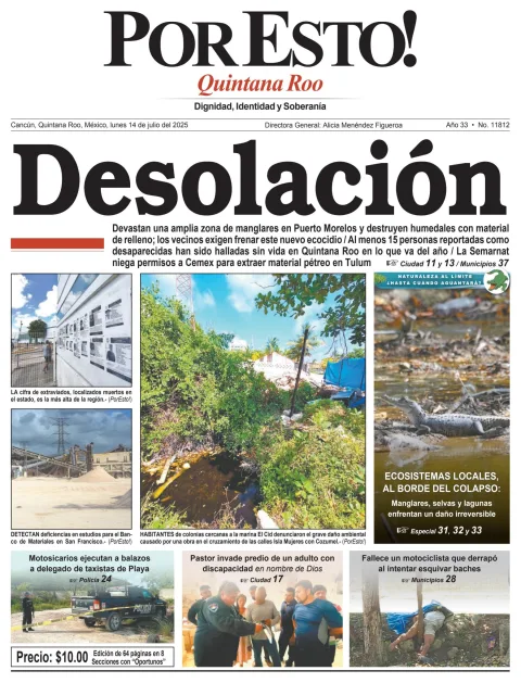 Portada de Por Esto (quintana Roo Cancun) del lunes, 14 de julio de 2025