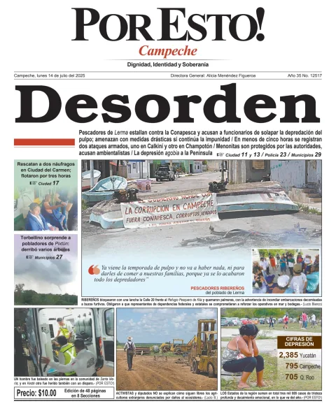 Portada de Por Esto (campeche) del lunes, 14 de julio de 2025