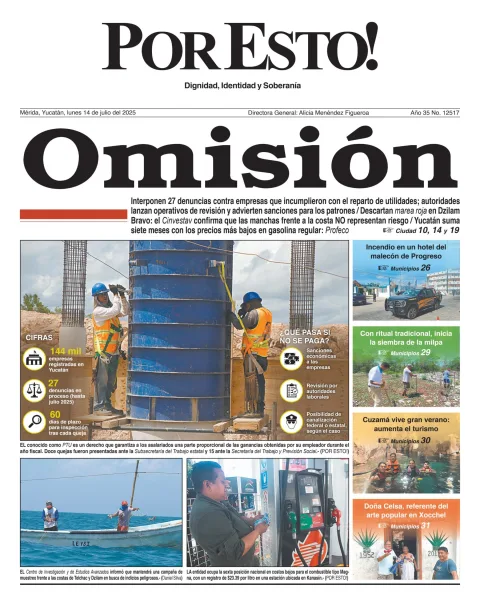 Portada de Por Esto (merida, Yucatan) del lunes, 14 de julio de 2025