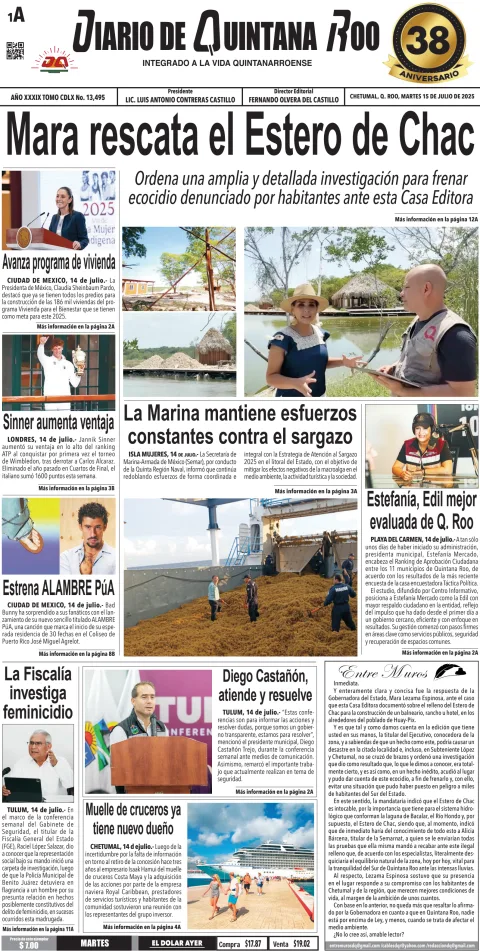 Portada de Diario de Quintana Roo (portada)
