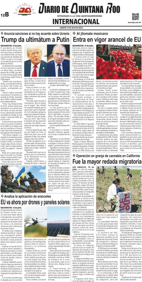 Portada de Diario de Quintana Roo (contra Portada)