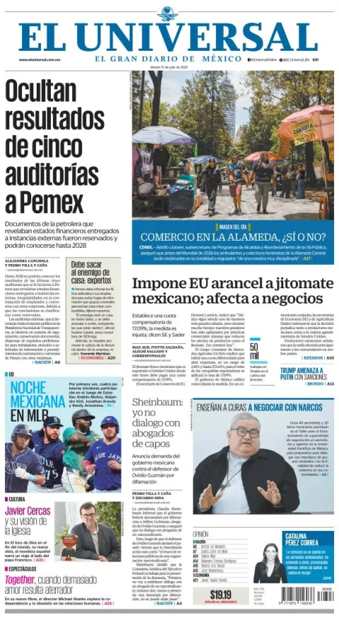 Portada de El Universal