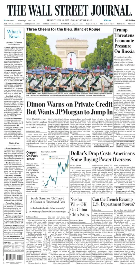 Portada de The Wall Street Journal del martes, 15 de julio de 2025