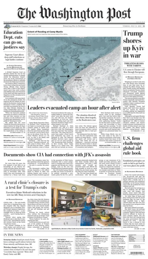 Portada de The Washington Post del martes, 15 de julio de 2025