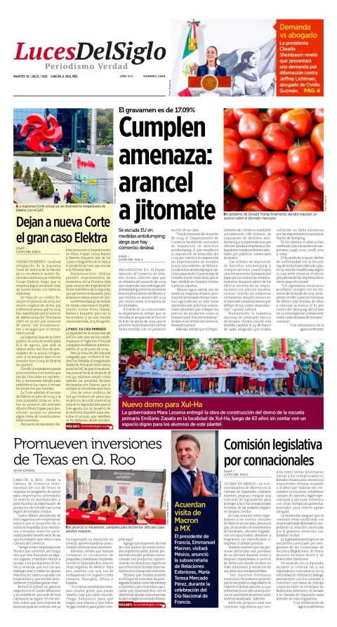 Portada de Luces del Siglo del martes, 15 de julio de 2025