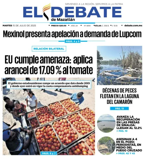 Portada de El Debate de Mazatlan del 2025-07-15