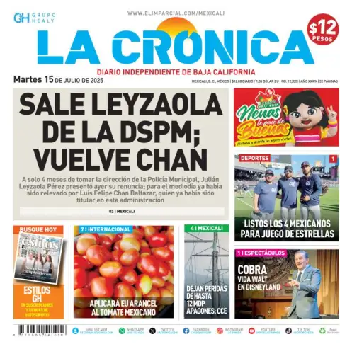 Portada de La Cronica del martes, 15 de julio de 2025