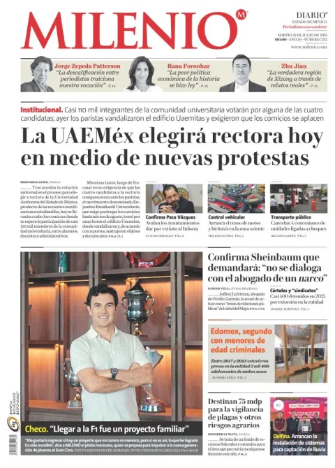 Portada de Milenio Edo de Mexico del martes, 15 de julio de 2025