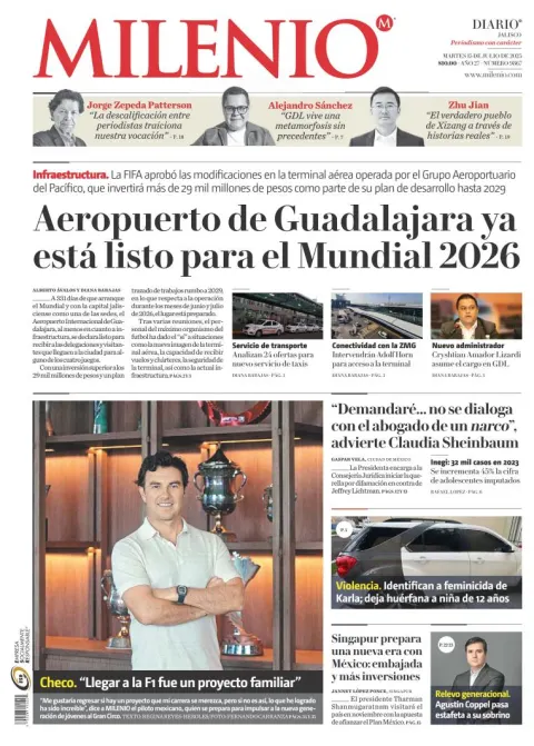 Portada de Milenio Jalisco del martes, 15 de julio de 2025