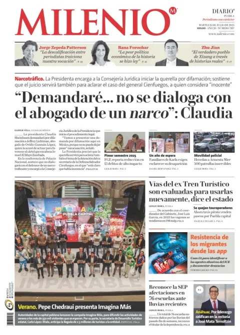 Portada de Milenio Puebla del martes, 15 de julio de 2025